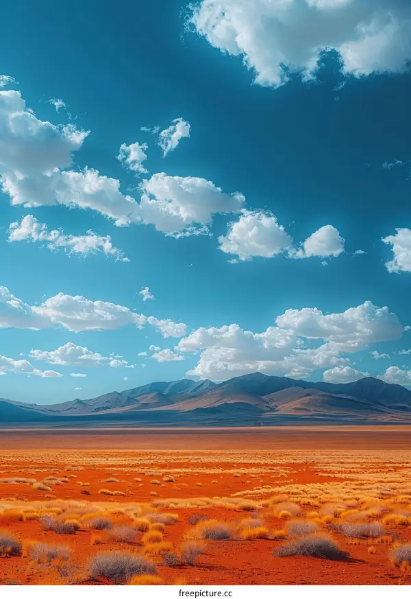 A Vast Desert Landscape with Distant Mountains