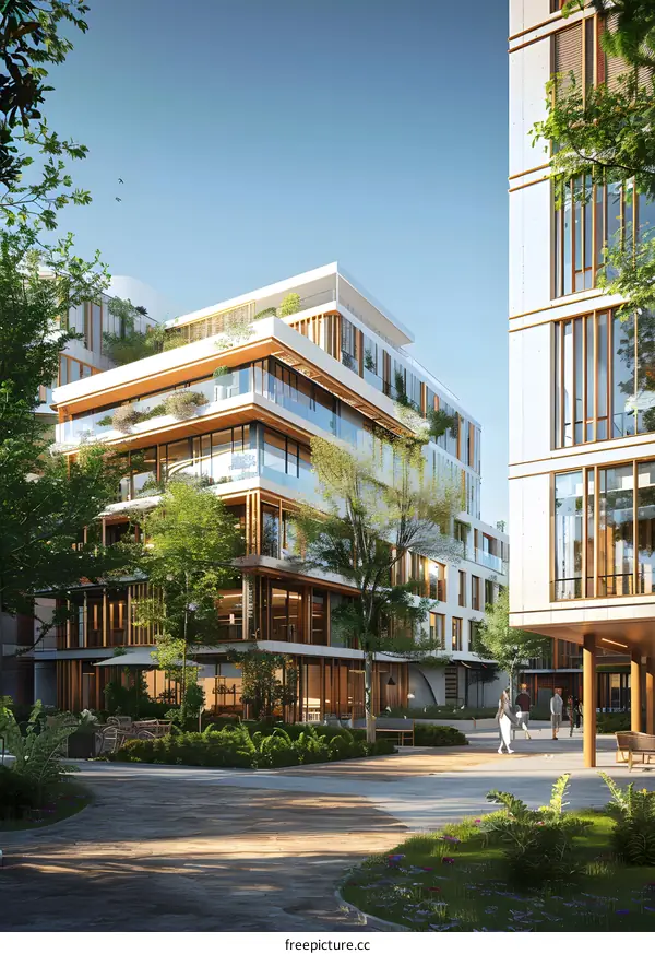 Modern Architecture Building Design with Green Courtyard