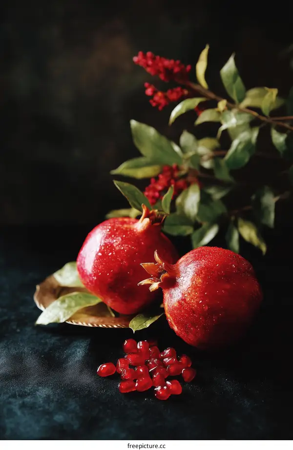 Pomegranate Still Life with Dark Background