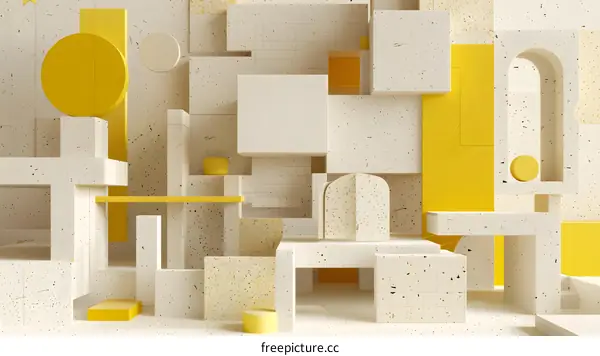 Abstract 3D Minimalist Geometric Shapes Background With Yellow and Beige