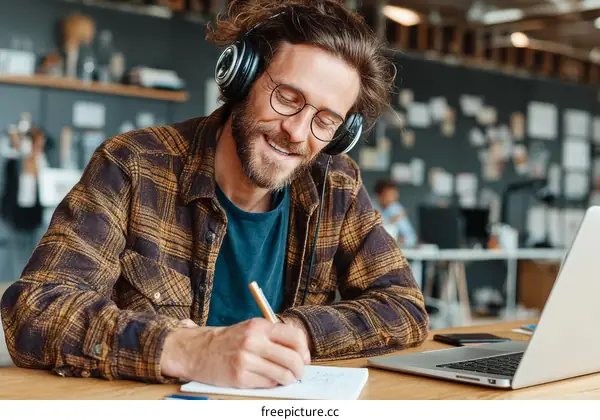 Focused Man Working on a Project in Modern Office