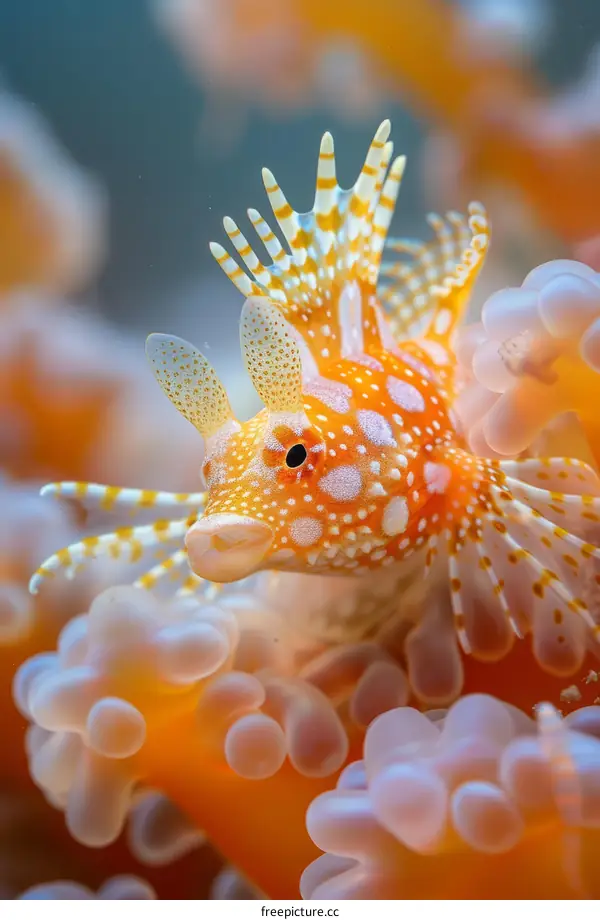 Orange and White Fish with Large Head and Flowing Tail