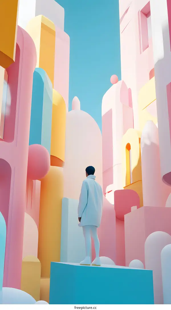 Person Standing in Colorful Abstract City