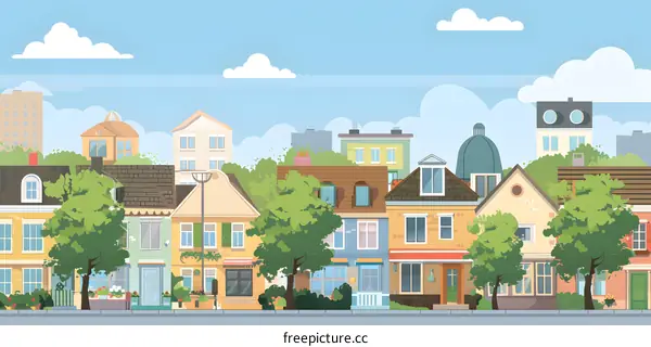 Colorful Row of Houses in a Suburban Neighborhood