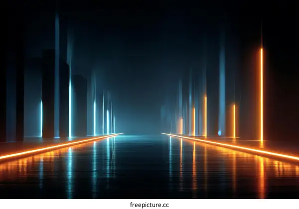Neon Light Pathway in Futuristic Cityscape