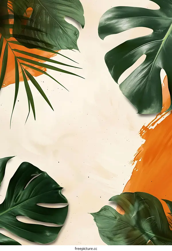 Green Tropical Leaves on a White Background