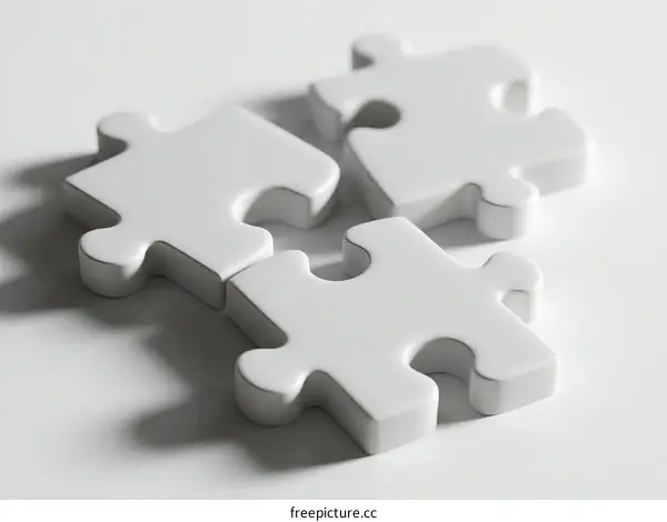 White Jigsaw Puzzle Pieces Arranged in Group on White Background