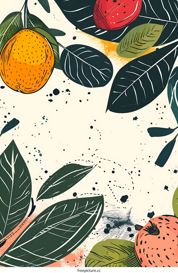 Abstract Illustration With Tropical Fruits and Green Leaves