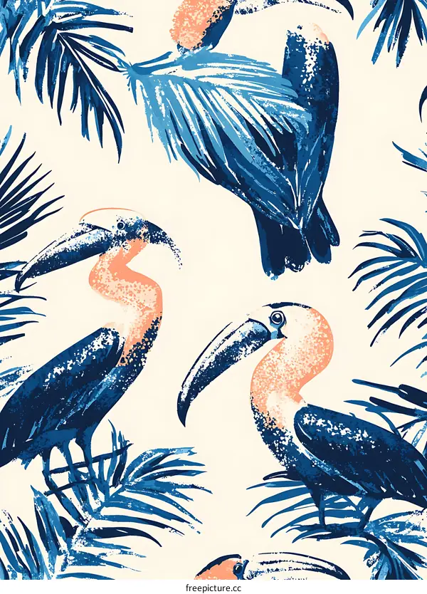 Tropical Birds Seamless Pattern With Toucan