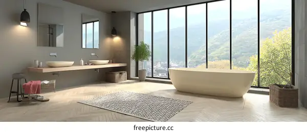 Modern Minimalist Bathroom with Panoramic Mountain View
