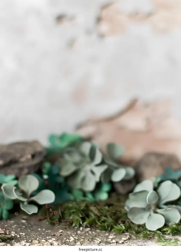 Green Succulents on a Stone Background