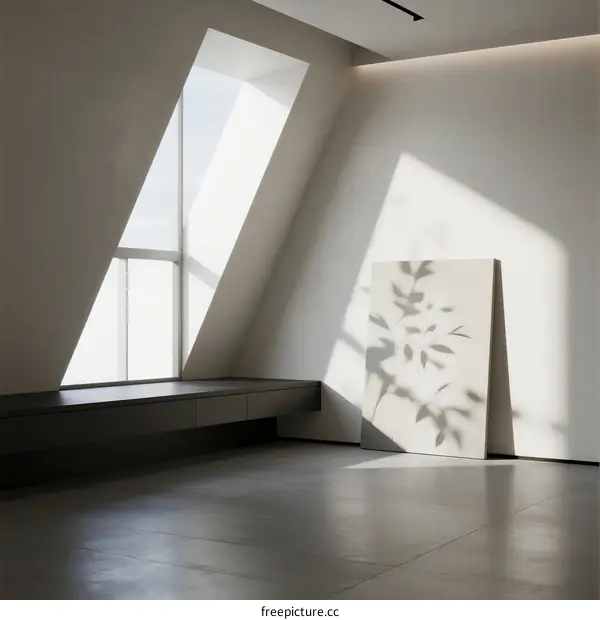 Modern minimalist interior space with large windows and simple decorations