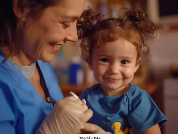 Toddler girl smiling at doctor during checkup