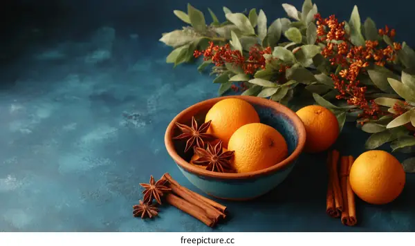 Autumnal Oranges and Spices on Teal Background