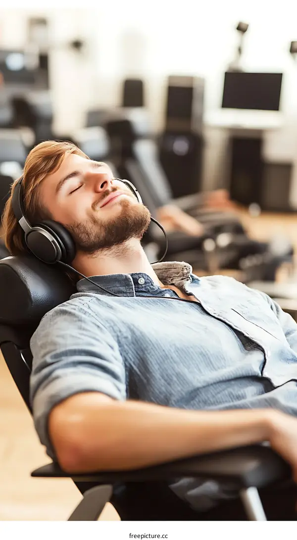 Relaxing Man Listening to Music in a Comfortable Chair