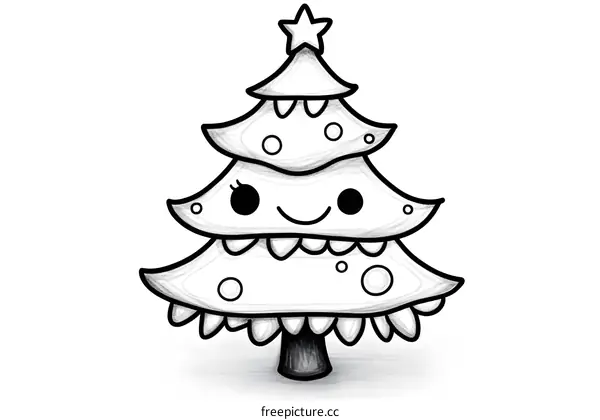 Cute Christmas Tree Illustration with a Star on Top