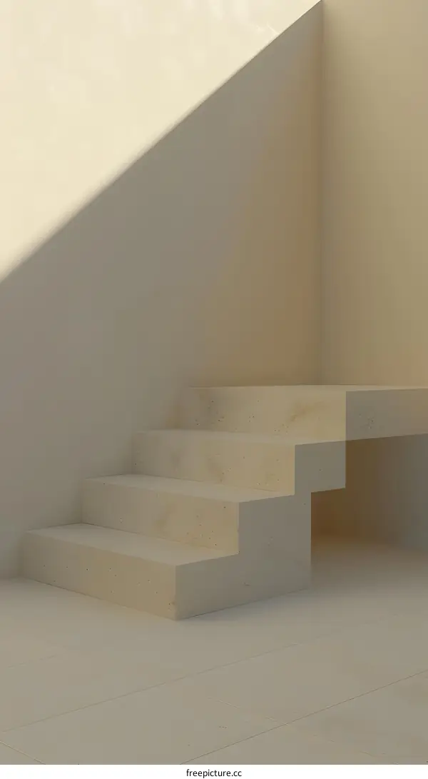 Minimalist White Concrete Stairs with Sunbeam