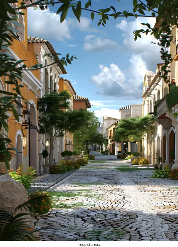 Cobblestone Street in Italian Village