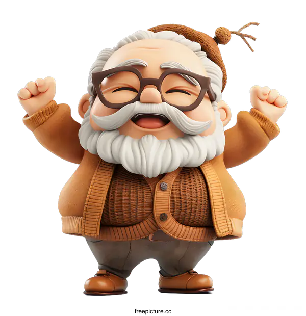 [Transparent Background PNG]Cheerful Old Man Cartoon Character