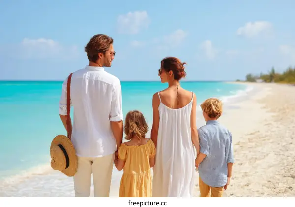 Family of Four Enjoying Beach Vacation