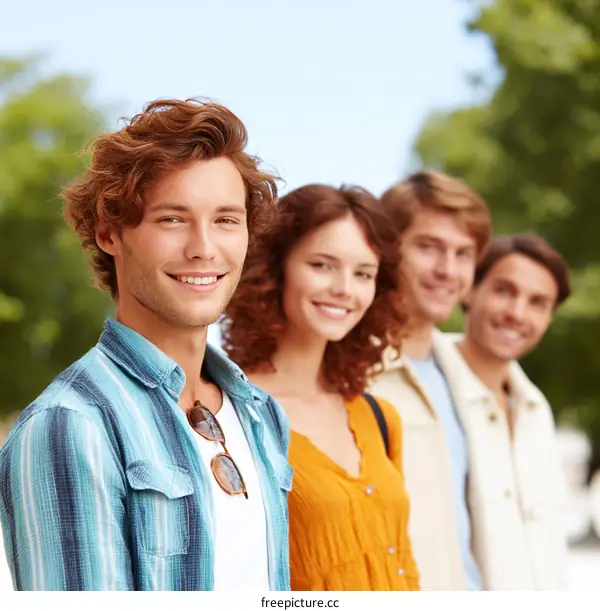 Smiling Group of Four Young Adults Outdoors