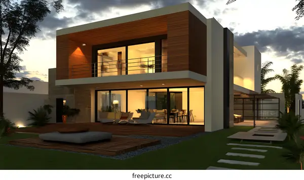 Modern Minimalist House Design with Wooden Siding and Large Windows