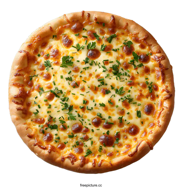 [Transparent Background PNG]close up of a pizza with melted cheese and parsley