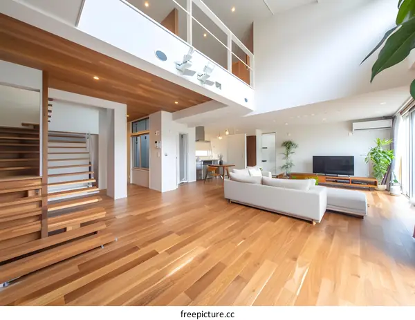 Modern Open Concept Living Room Interior Design With Wooden Floor