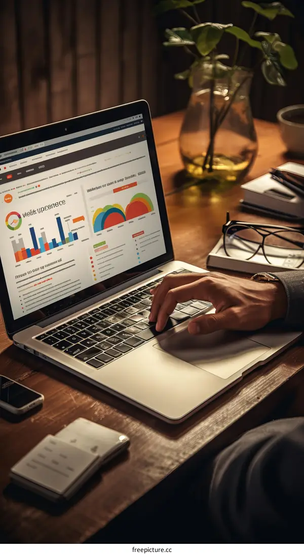 A person using a laptop computer to view graphs and charts