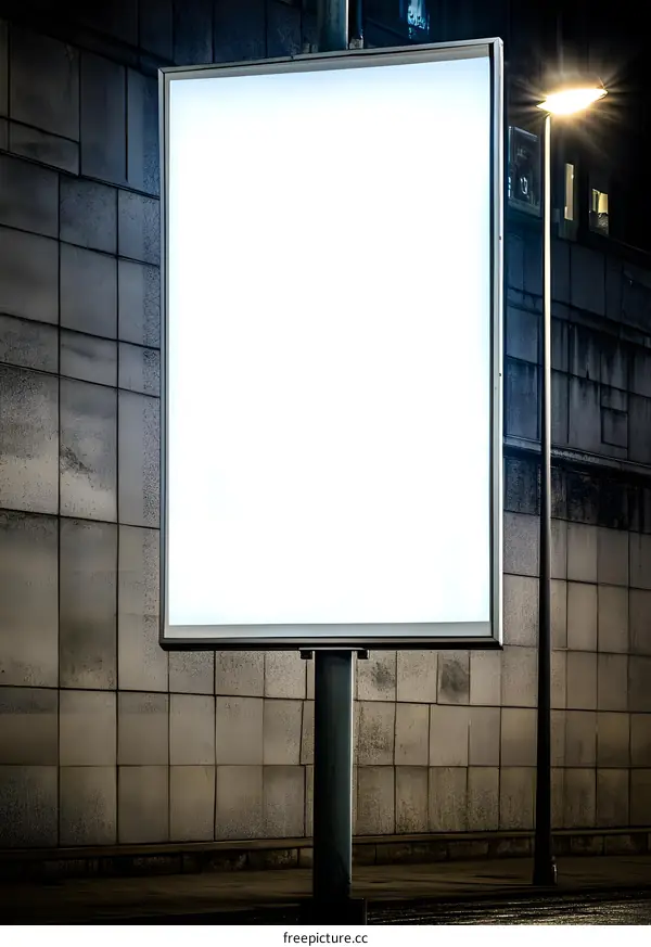 Blank Billboard at Night with Street Light