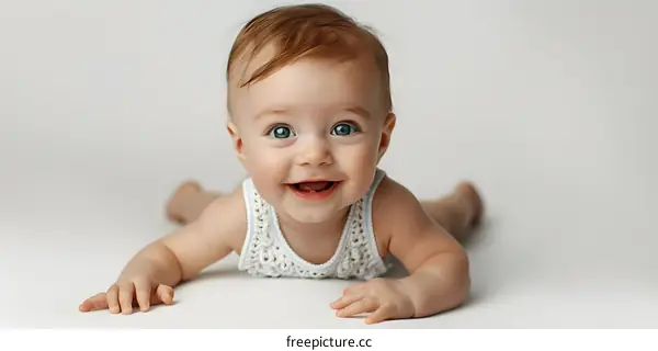 Baby Laying on Stomach Smiling