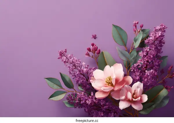 Delicate Spring Floral Arrangement on Purple Background