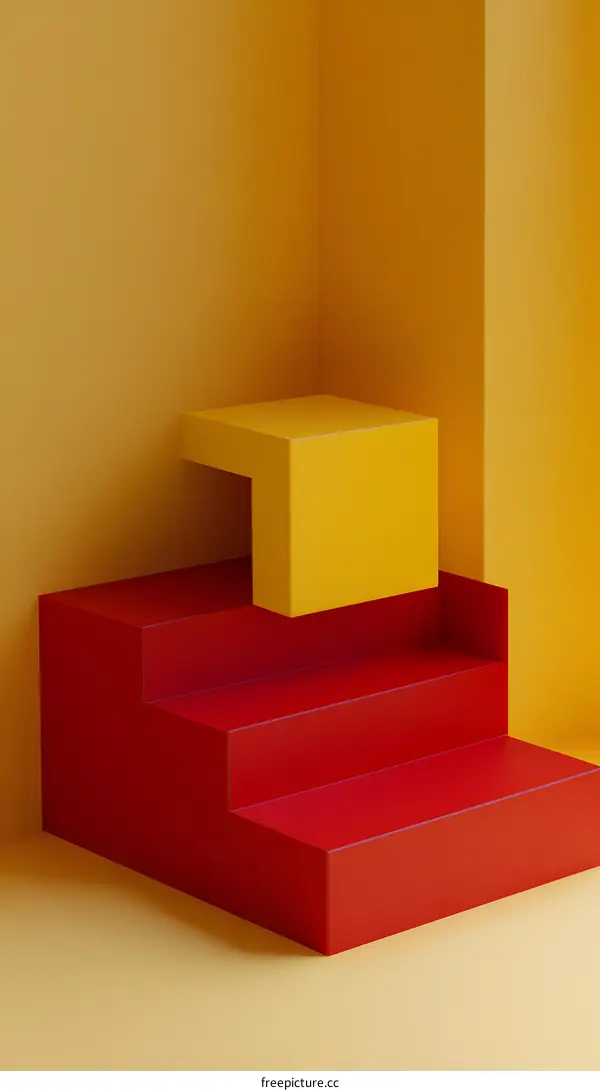 Abstract Minimalist Yellow and Red 3D Geometric Shapes Design