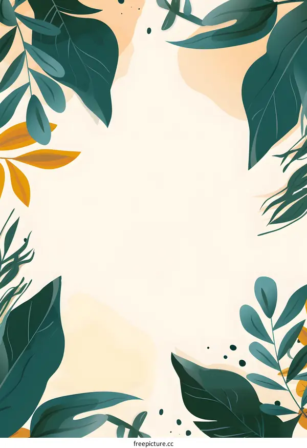 Tropical Leaf Border Frame with Beige Background