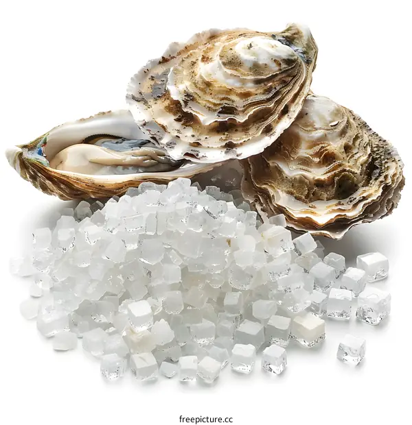 Fresh oysters on ice cubes