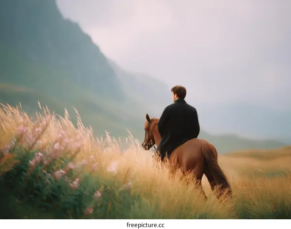Man Riding Horse Through Countryside Landscape