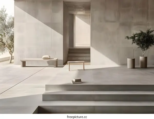 Minimalist Modern Patio Design with Concrete Walls and Steps