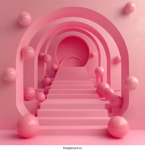 Abstract Pink Stairs and Balls Background