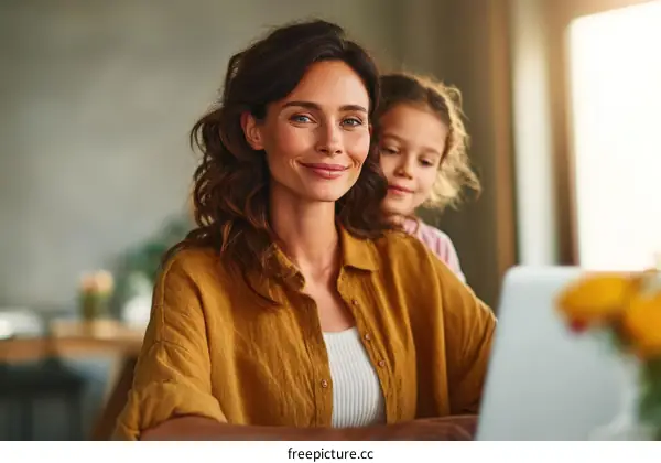 Working Mothers and Children Using Laptop