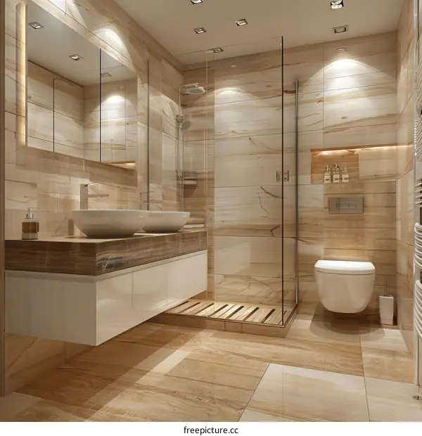 Modern Bathroom Interior with Shower and Toilet