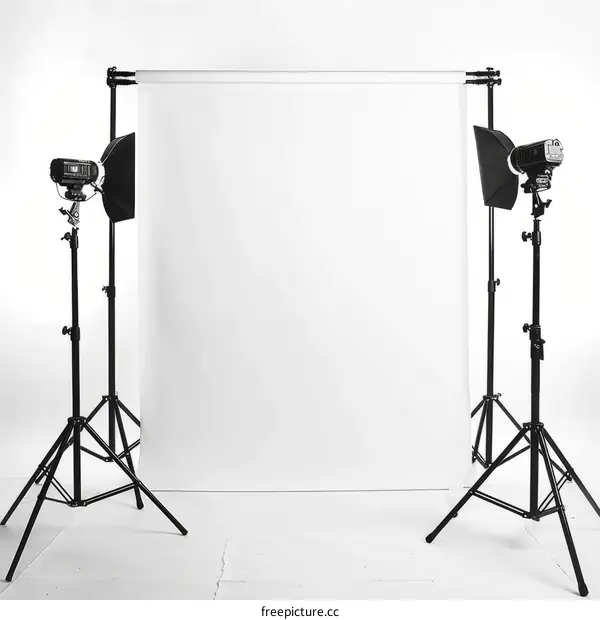 Black and White Photography Studio with Two Lights and White Background