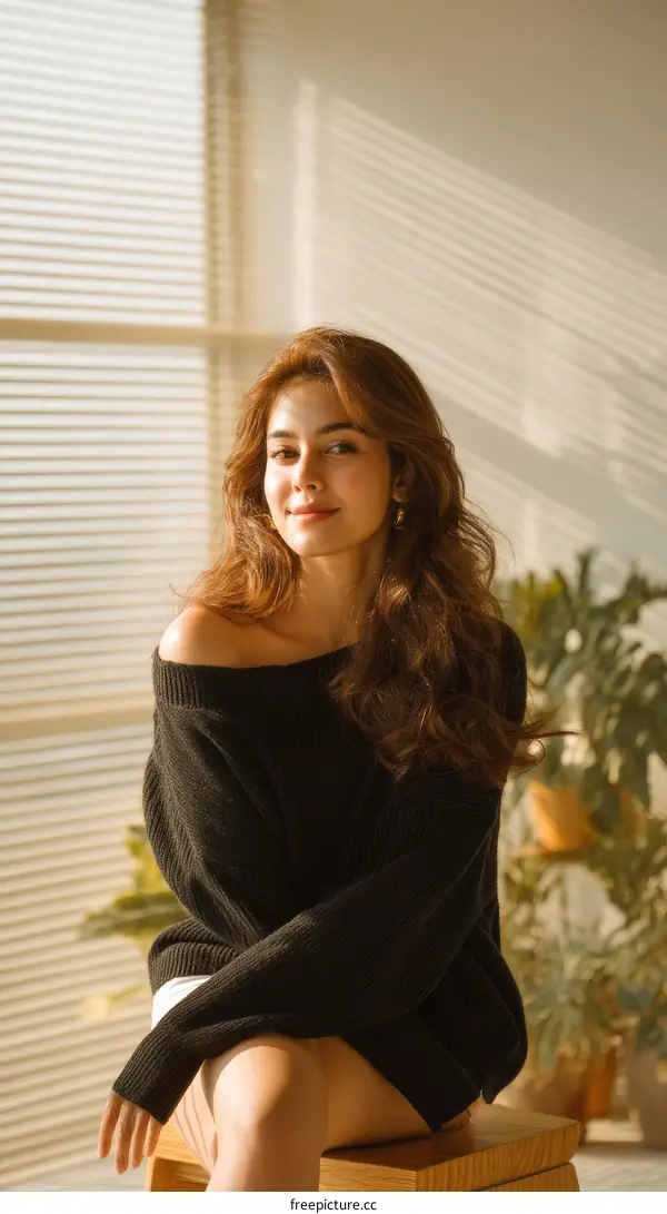 Young Woman in a Cozy Black Sweater