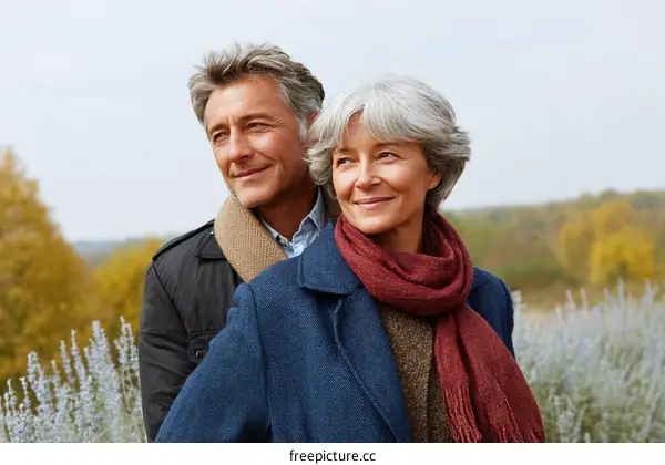 Couple enjoying an autumnal countryside scenery