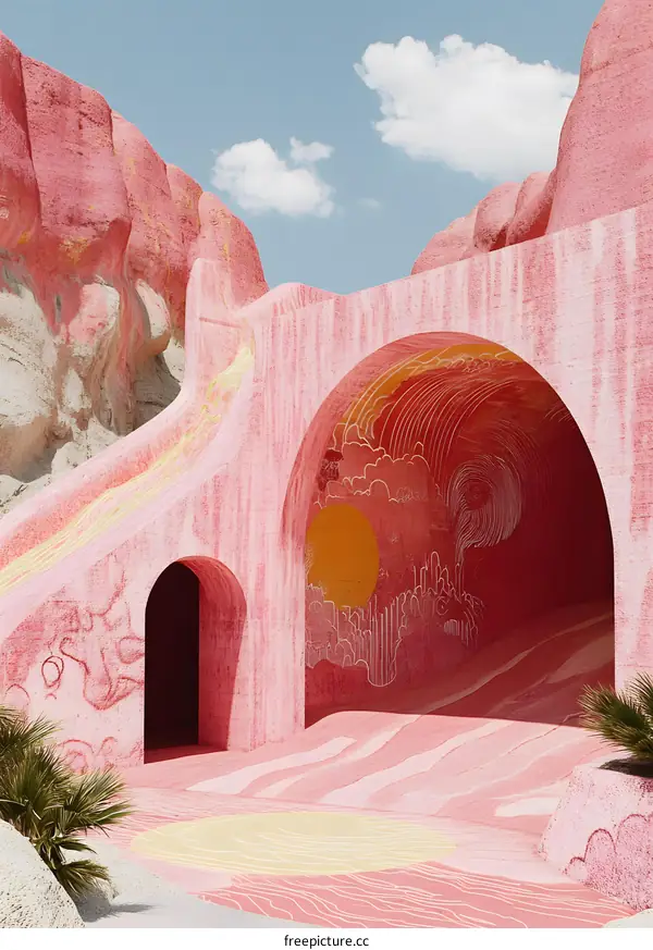 Abstract Art Pink Architecture With White Lines