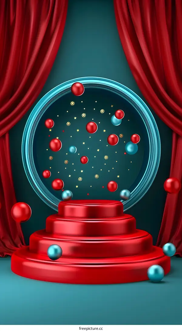 Red Stage With Christmas Ornament Background