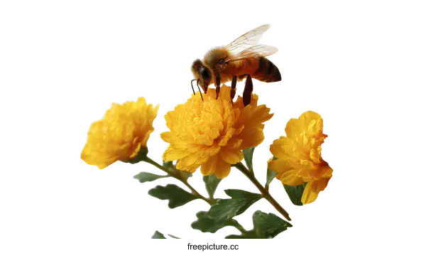[Transparent Background PNG]Honeybee on a Yellow Chrysanthemum Flower