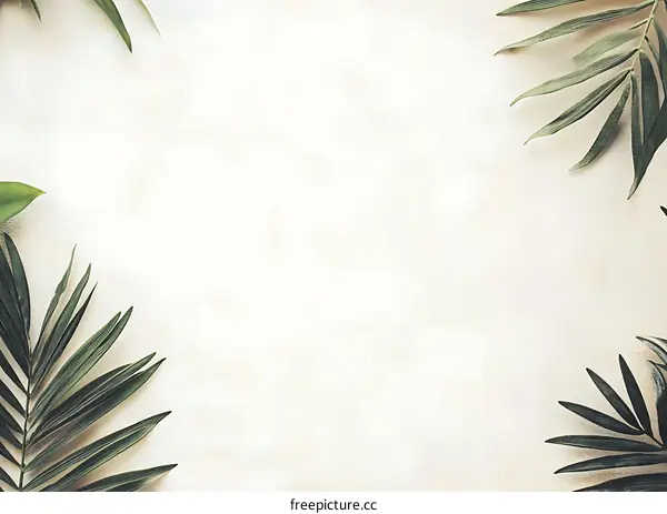Green Tropical Leaves on White Background