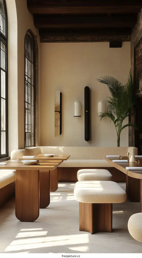 Modern Restaurant Interior Design with Wooden Furniture