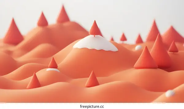 Abstract Minimalist 3D Illustration Of Orange Hills With Snow