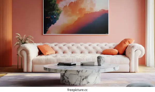 Modern Living Room Interior Design with Peach Wall